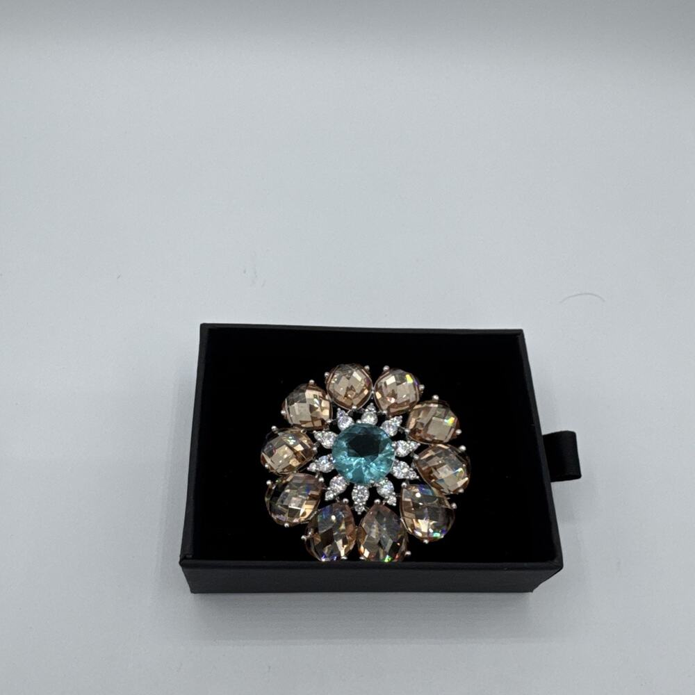 Vintage CWE Sterling Silver 925 Multi-Stone Brooch Pin Aqua Amber Blue CZ 2” - Picture 10 of 10
